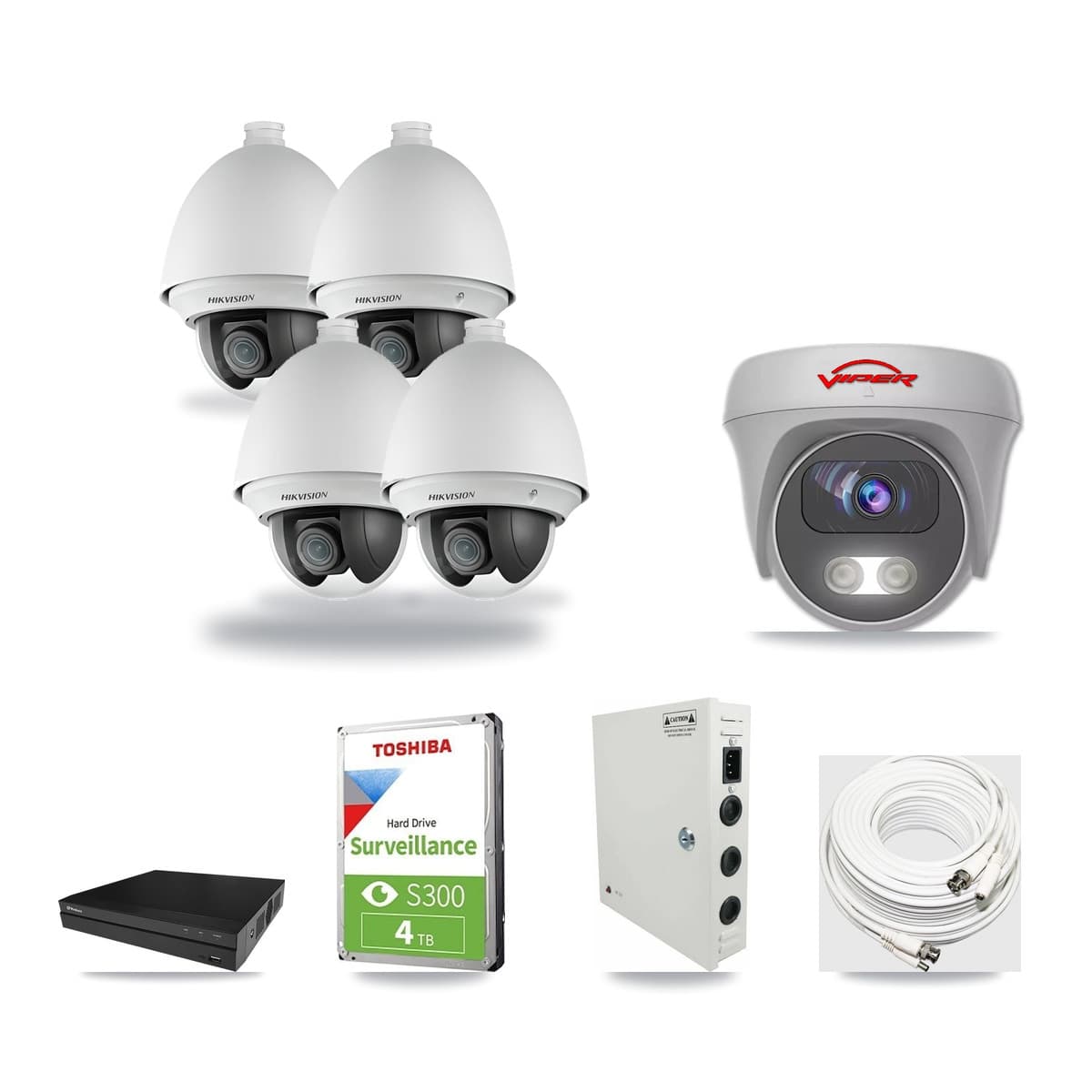 8-Channel 2MP – 5MP CCTV Kit — 4 2MP PTZ + 1 White 5MP Cameras + 4TB Recording (PXD-5208AN Recorder) - Image 1