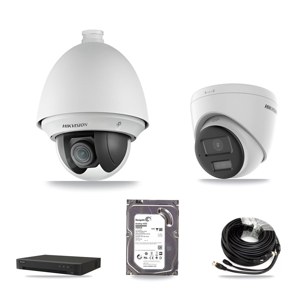 Hikvision 16-Channel 2MP – 5MP CCTV Kit — 1 DS-2AE4225T 2MP PTZ + 1 DS-2CE78K0T 5MP Turret Cameras + 2TB Recording (IDS-7216HQHI Recorder) - Image 1