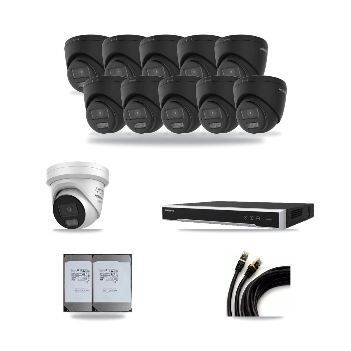 Hikvision 16-Channel 4MP – 4K CCTV Kit — 10 Black 4K + 1 4MP Turret Cameras + 2× 14TB Recording - Image 1