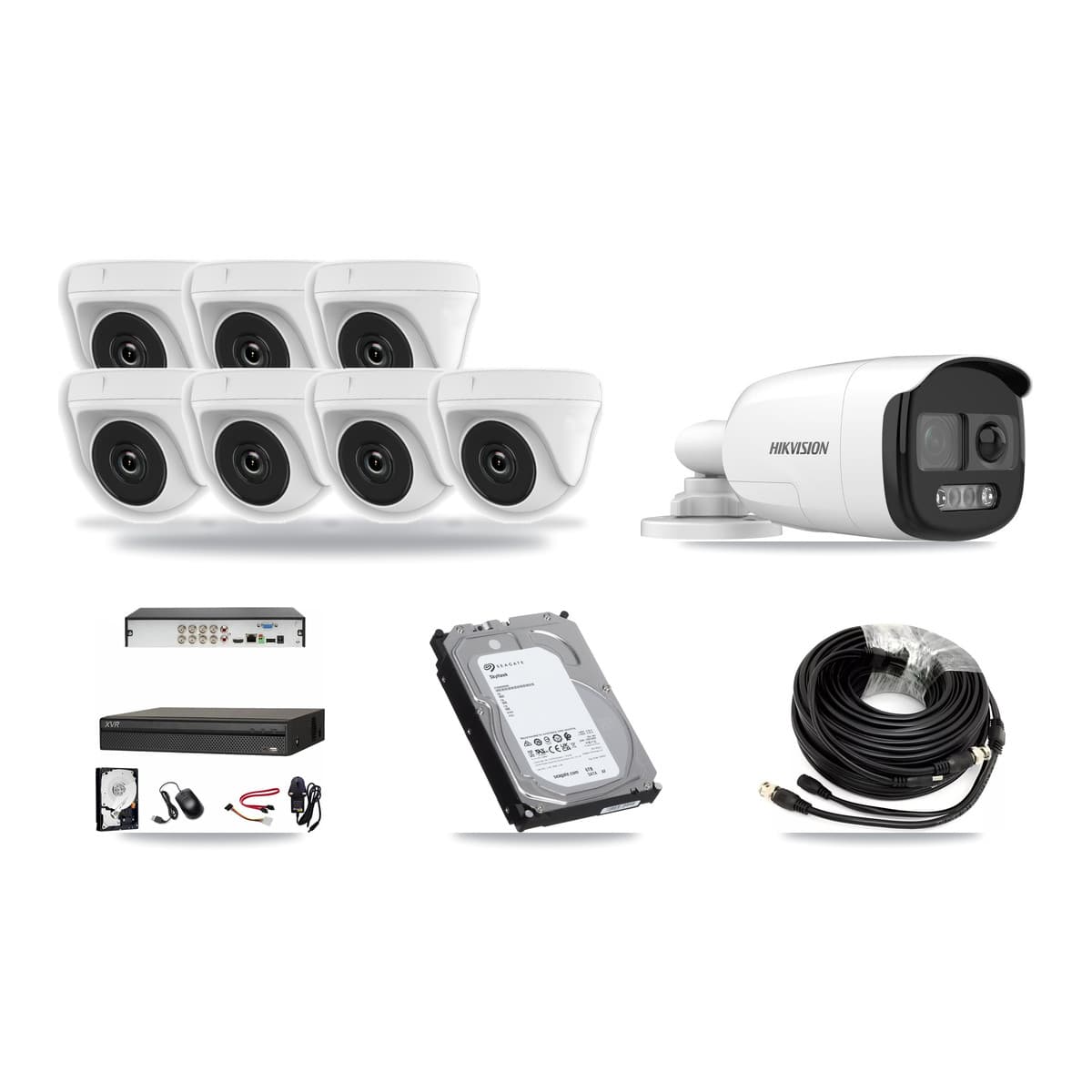 Hikvision & Dahua 8-Channel 2MP – 5MP CCTV Kit — 1 5MP Bullet + 7 2MP Dome Cameras + 6TB Recording - Image 1