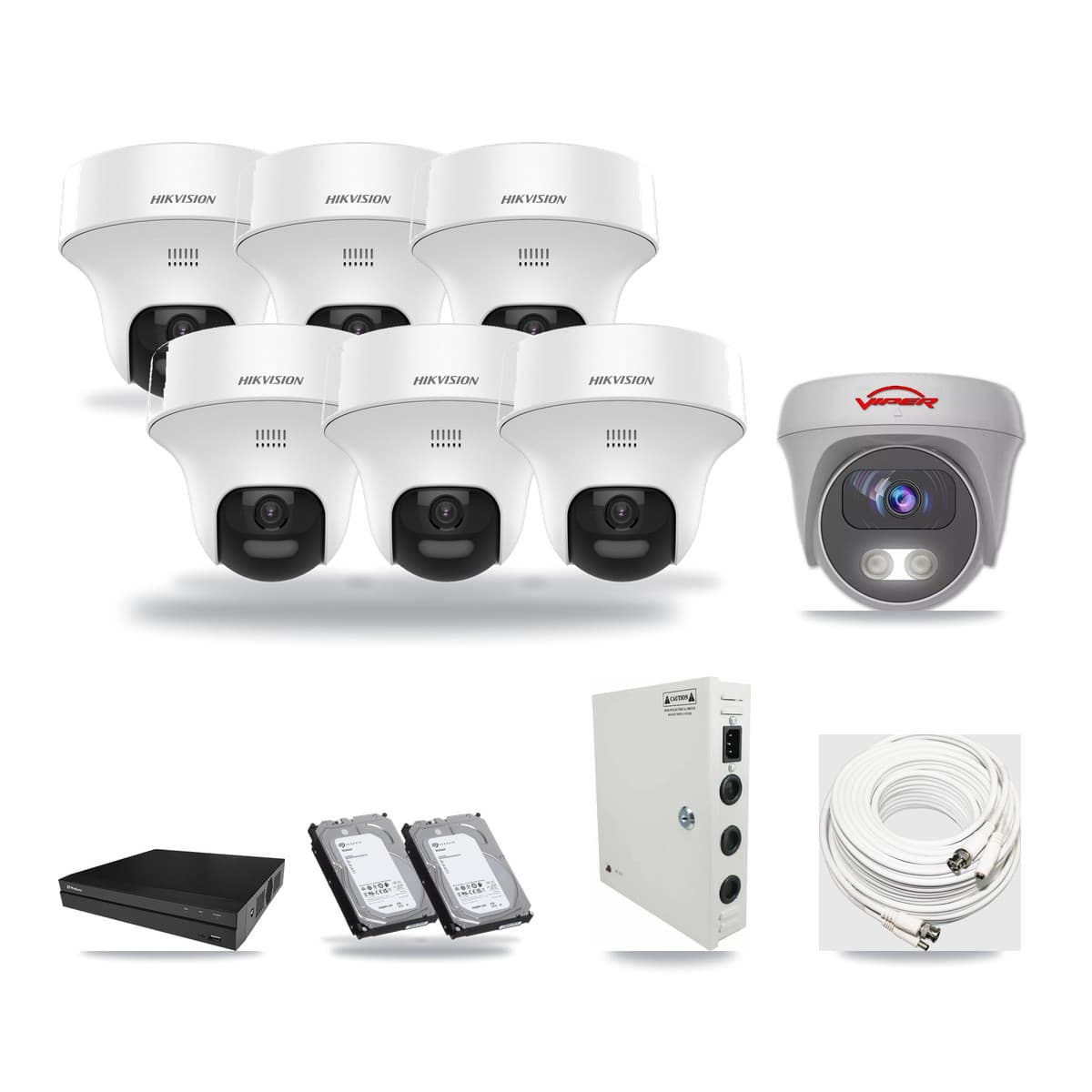 8-Channel 5MP CCTV Kit — 6 DS-2CE70K0T Turret + 1 VIPER-5MP-3K Cameras + 2× 6TB Recording - Image 1