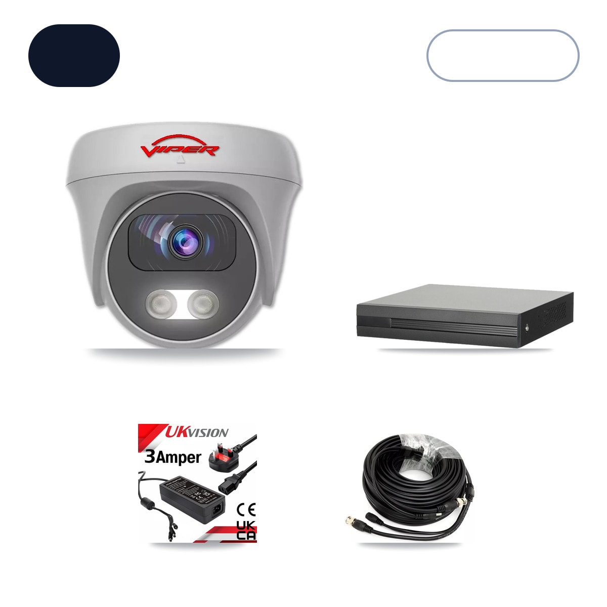 XVR-3104HS-5MP-LITE 4-Channel DVR CCTV Kit — 2× Viper VIPER-5MP-3K-AOC-WHITE-2.8MM 5MP Cameras + 6TB HDD