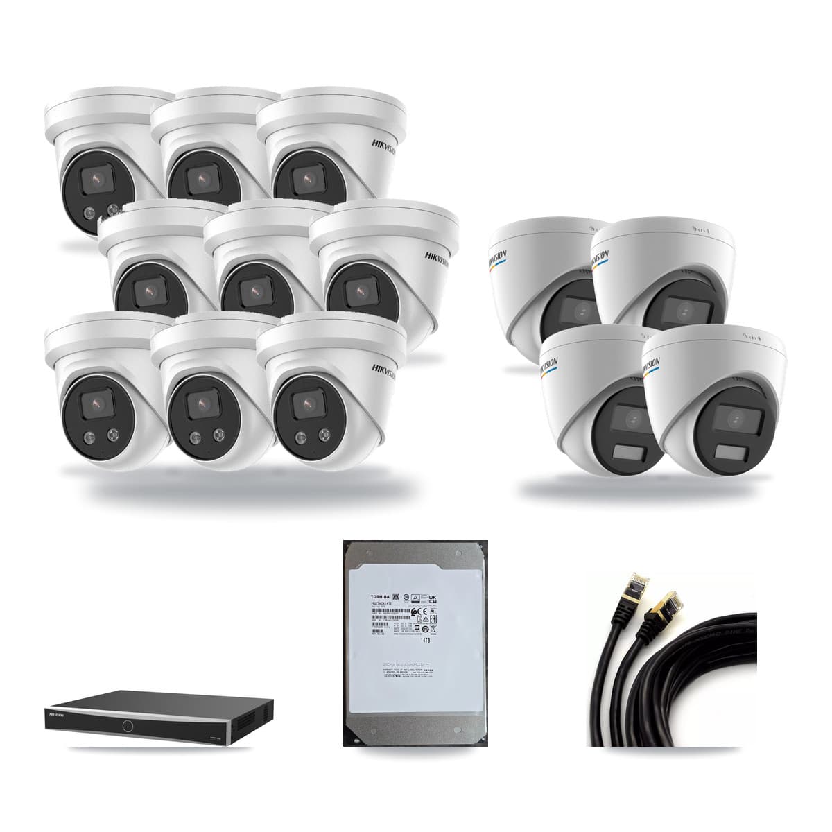 Hikvision 16-Channel 2MP – 5MP CCTV Kit — 4 2MP + 9 5MP Turret Cameras + 14TB Recording (DS-7616NXI Recorder) - Image 1