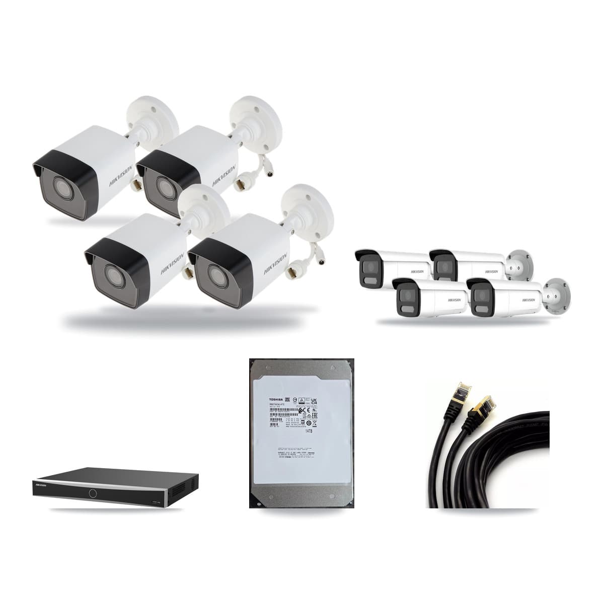 Hikvision 16-Channel 4MP – 5MP CCTV Kit — 4 5MP + 4 4MP Bullet Cameras + 14TB Recording (DS-7616NXI Recorder) - Image 1