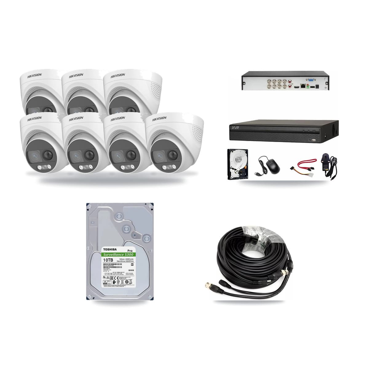 Hikvision & Dahua 8-Channel 5MP CCTV Kit — 7 DS-2CE72KF3T Turret Cameras + 10TB Recording (XVR-3108AD Recorder) - Image 1
