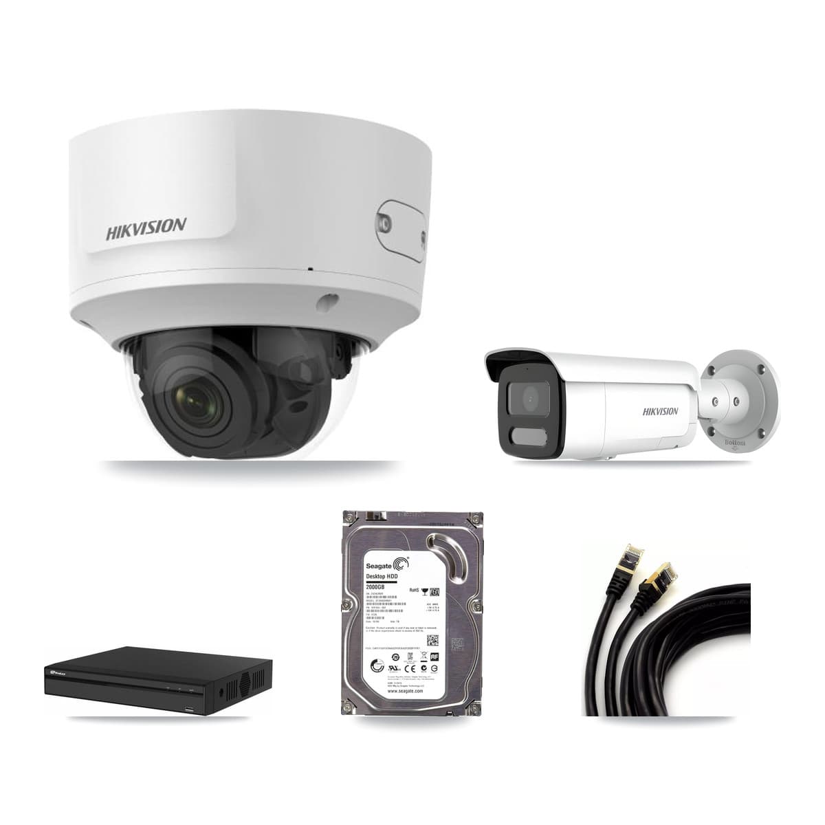 Hikvision & Prolux 4-Channel 2MP – 4MP CCTV Kit — 1 2MP Dome + 1 4MP Bullet Cameras + 2TB Recording