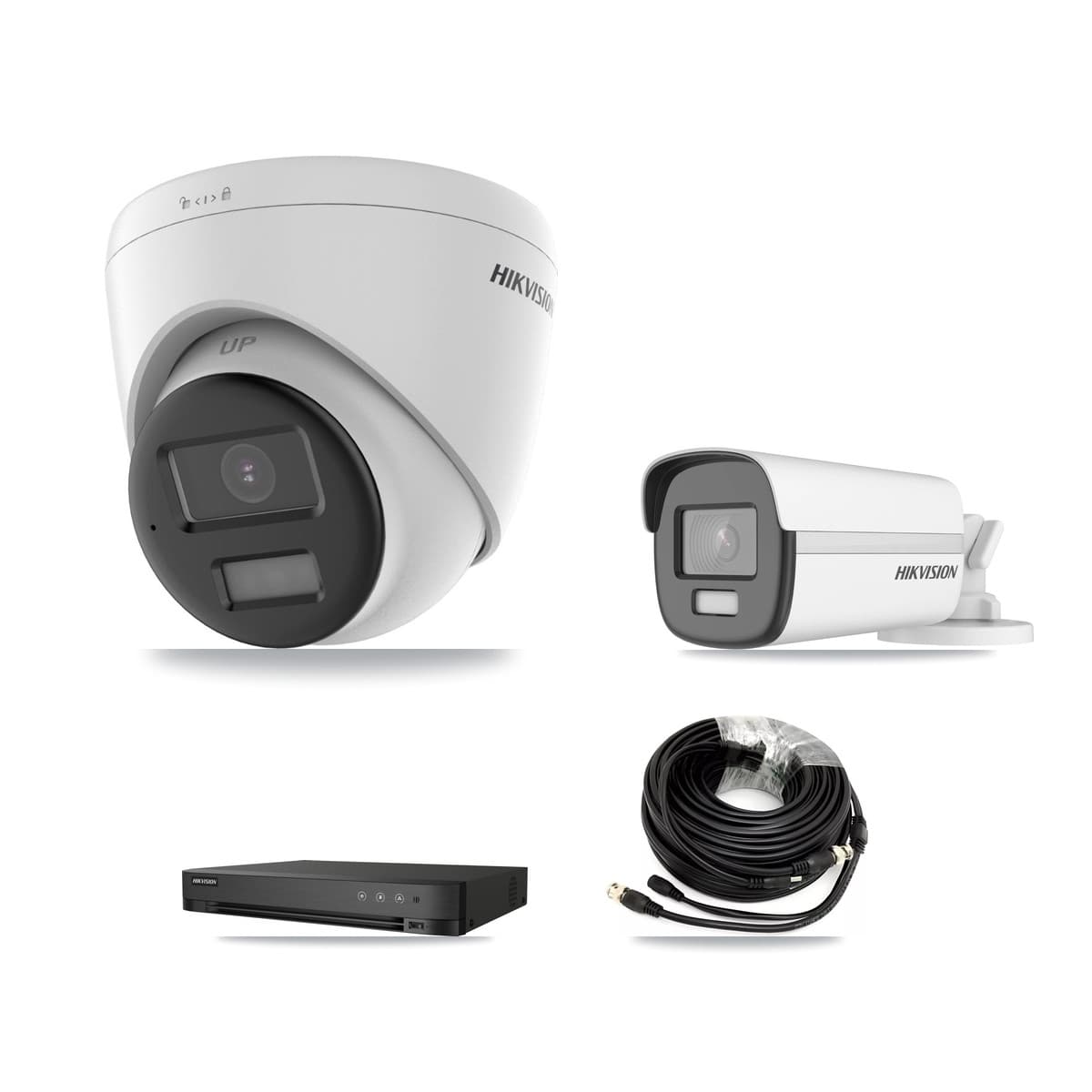 Hikvision 4-Channel 4K CCTV Kit — 1 Bullet + 2 Turret Cameras + 8TB Recording (IDS-7204HUHI Recorder)