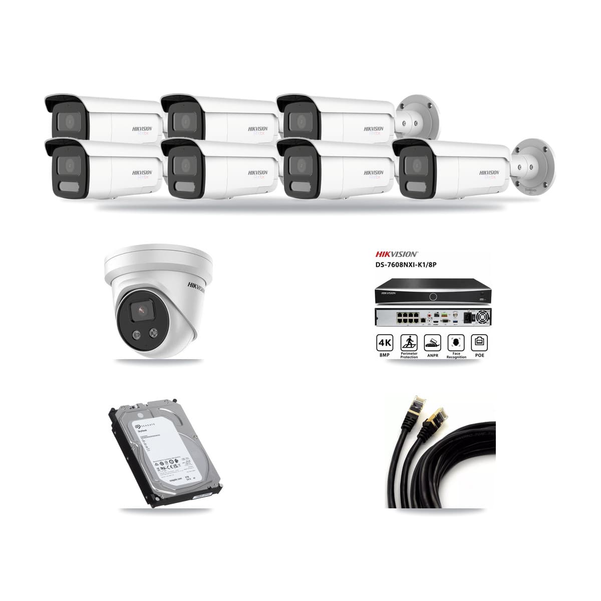 Hikvision 8-Channel 5MP – 4K CCTV Kit — 7 4K Bullet + 1 5MP Turret Cameras + 6TB Recording - Image 1
