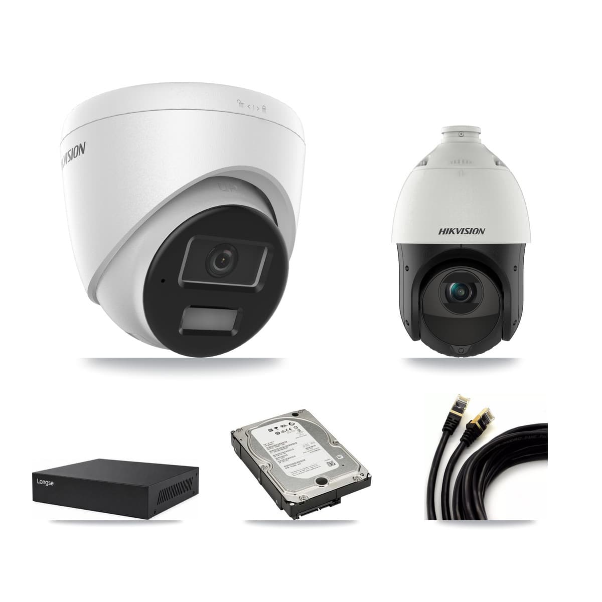 Hikvision & Longse 8-Channel 4MP CCTV Kit — 3 Turret + 1 PTZ Cameras + 5TB Recording