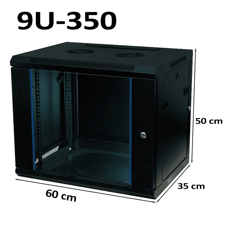 9U Server Rack Data Network Cabinet - Wall/Floor Mounted, Lockable (Black, 350mm Depth)