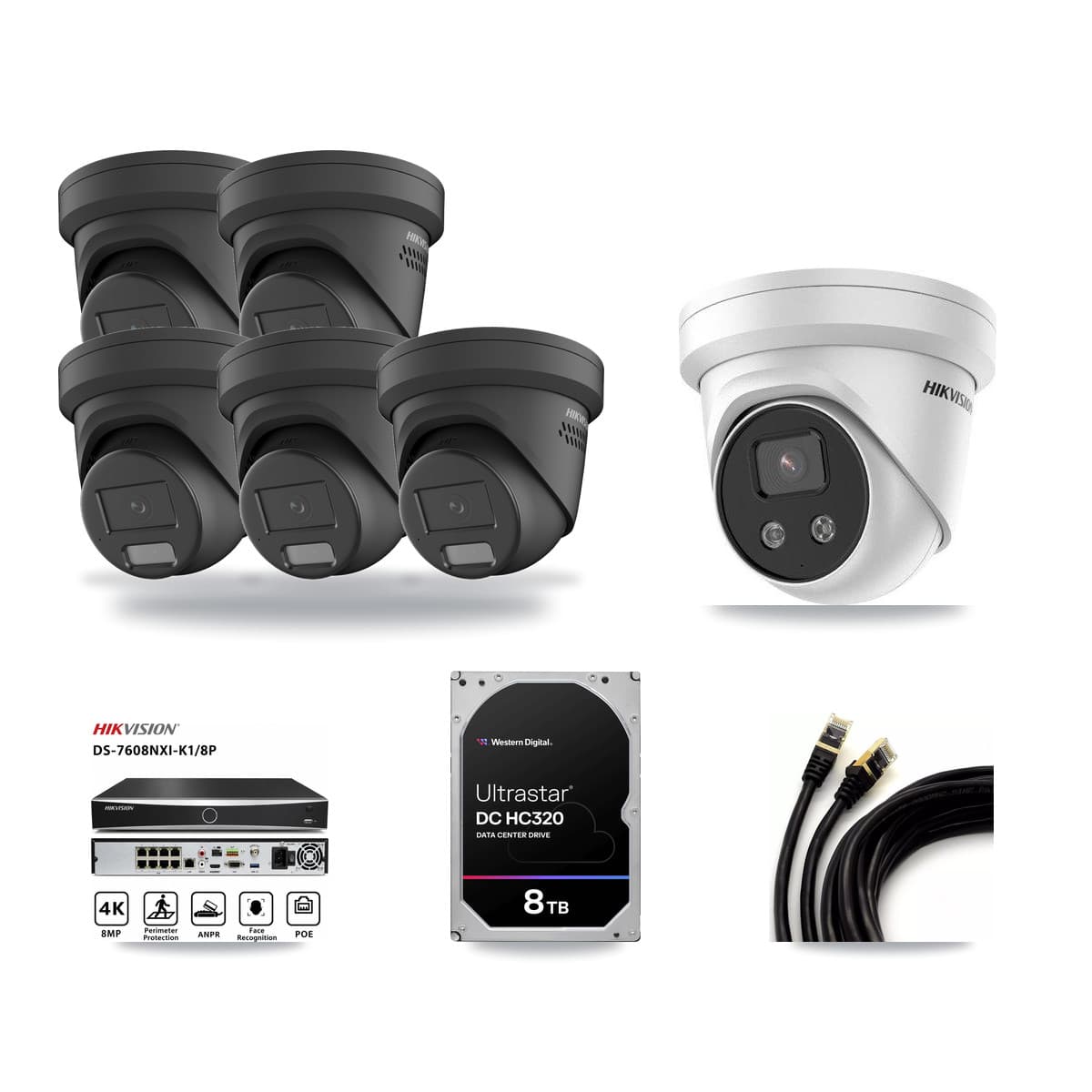 Hikvision 8-Channel 4MP – 5MP CCTV Kit — 5 Black 4MP + 1 5MP Turret Cameras + 8TB Recording - Image 1