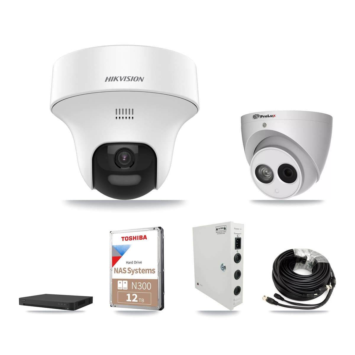 Hikvision & Prolux 32-Channel 4MP – 5MP CCTV Kit — 21 DS-2CE70K0T 5MP + 1 PXC-612C4W-A 4MP Turret Cameras + 2× 12TB Recording