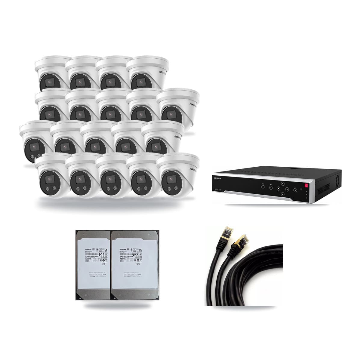 Hikvision 32-Channel 5MP CCTV Kit — 19 Turret Cameras + 2× 14TB Recording - Image 1