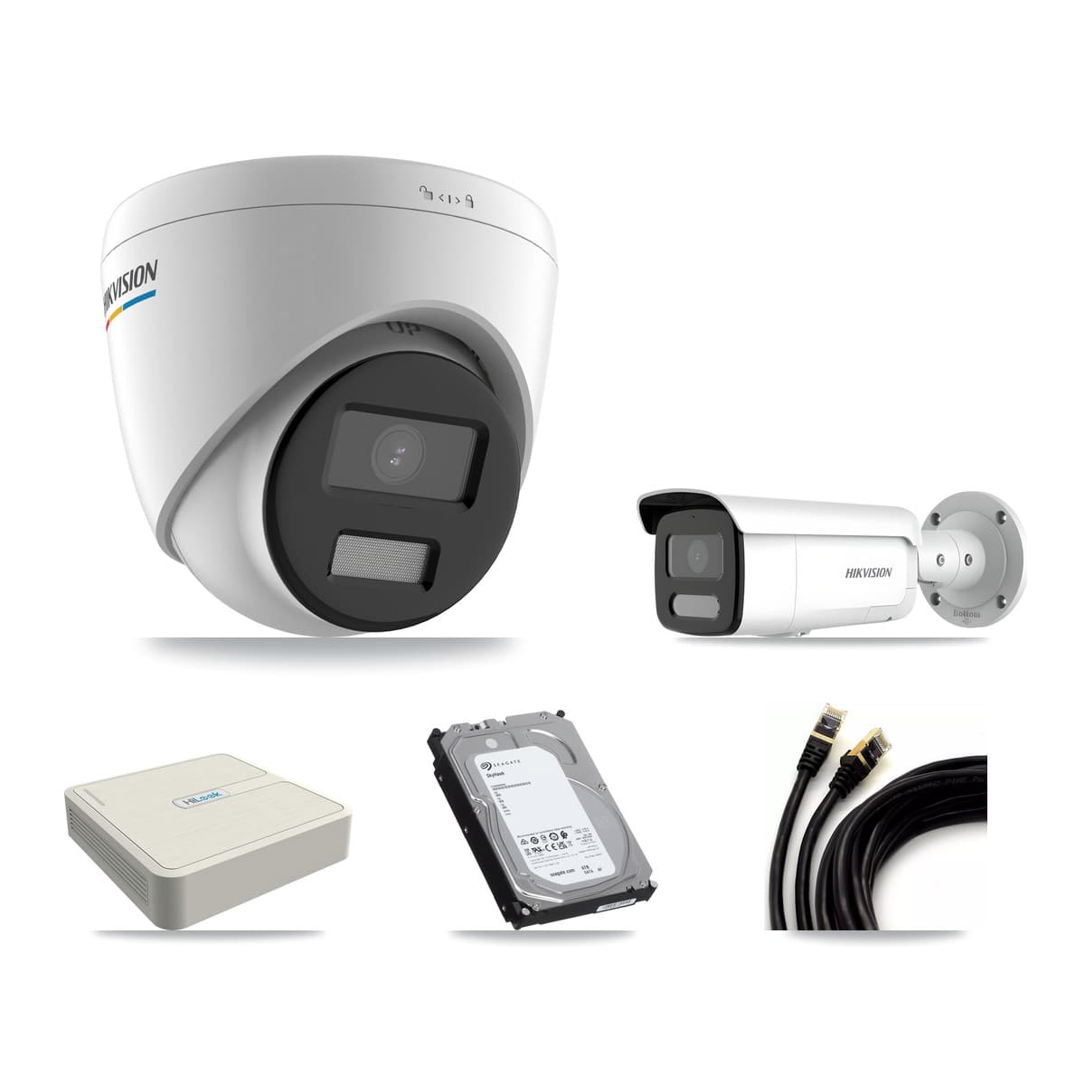 Hikvision & HiLook 8-Channel 2MP – 4MP CCTV Kit — 7 2MP Turret + 1 4MP Bullet Cameras + 6TB Recording (NVR-108H-D Recorder)
