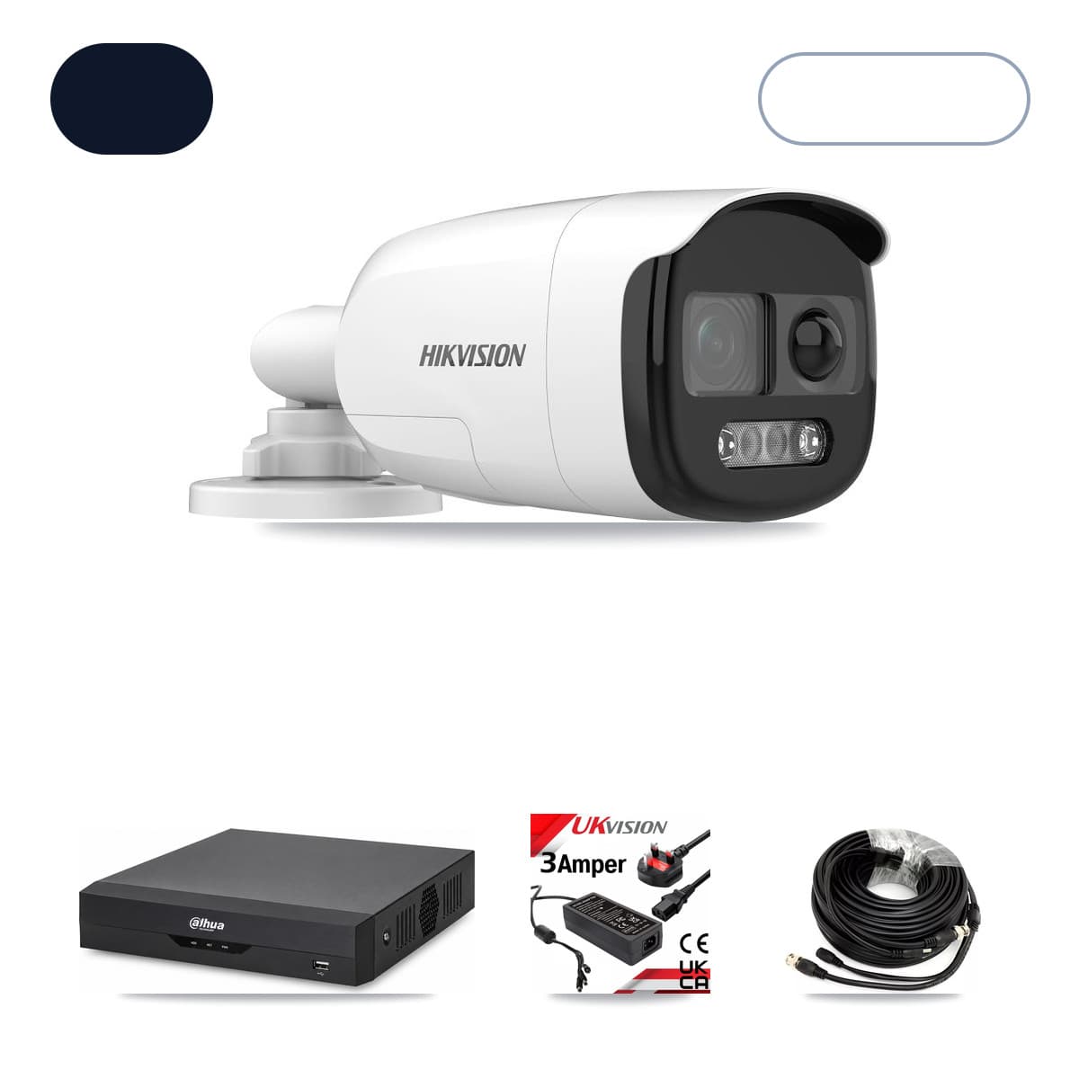 Hikvision & Dahua 4-Channel 5MP CCTV Kit — 2 DS-2CE12KF3T Bullet Cameras + 1TB Recording