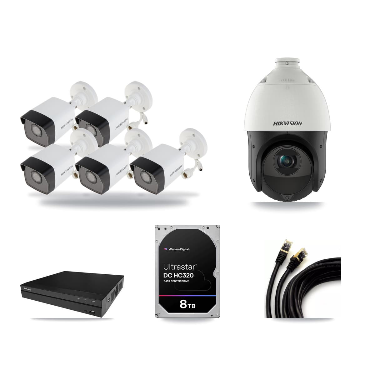 Hikvision & Prolux 8-Channel 4MP – 5MP CCTV Kit — 5 5MP Bullet + 1 4MP PTZ Cameras + 8TB Recording - Image 1