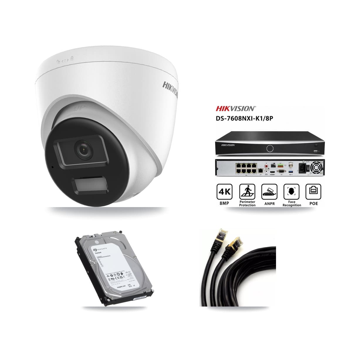 Hikvision 8-Channel 4K CCTV Kit — 8 DS-2CD1383G2-LIU Turret Cameras + 6TB Recording (DS-7608NXI-K1/8P Recorder)