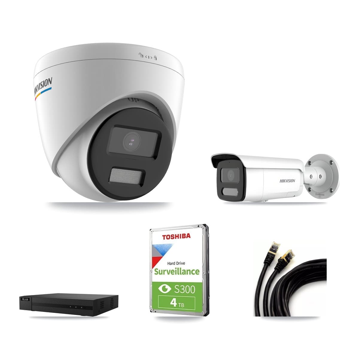 Hikvision & HiLook 8-Channel 2MP – 4MP CCTV Kit — 2 2MP Turret + 2 4MP Bullet Cameras + 4TB Recording (NVR-108MH-D Recorder)