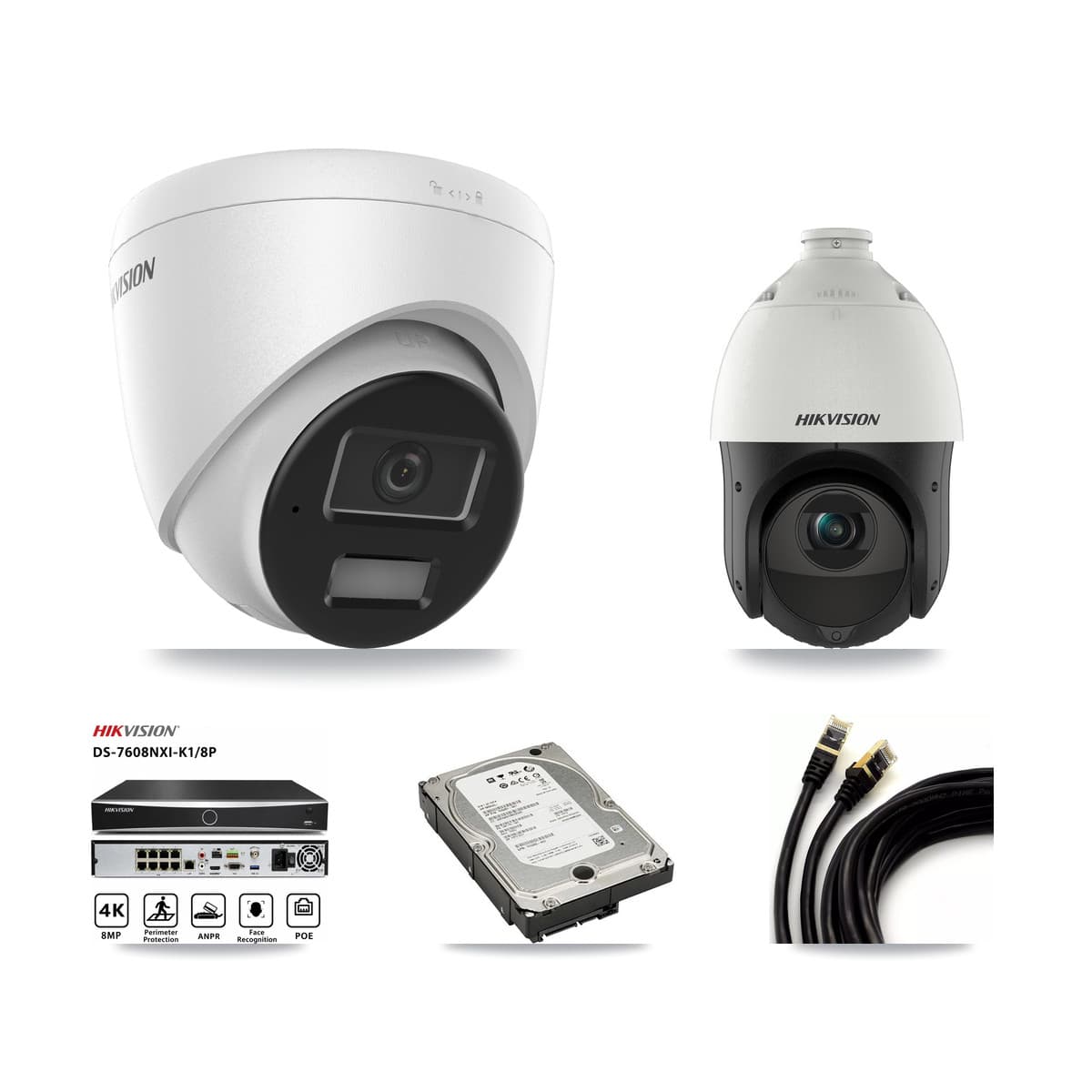 Hikvision 8-Channel 4MP CCTV Kit — 3 Turret + 1 PTZ Cameras + 5TB Recording
