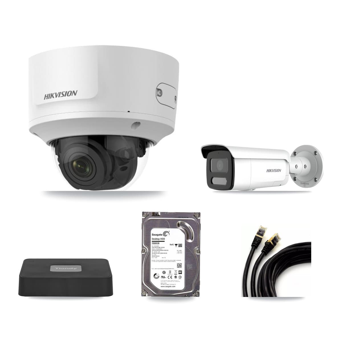 Hikvision & Tiandy 4-Channel 2MP – 4MP CCTV Kit — 1 2MP Dome + 1 4MP Bullet Cameras + 2TB Recording