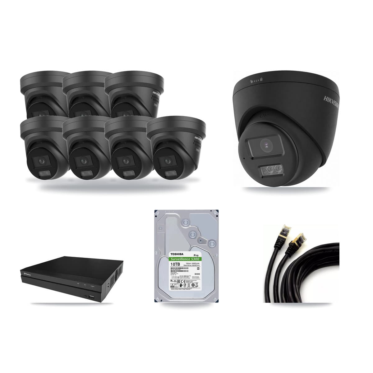 Hikvision & Prolux 8-Channel 4K CCTV Kit — 1 DS-2CD1383G2 + 7 DS-2CD2387G3 Turret Cameras + 10TB Recording - Image 1