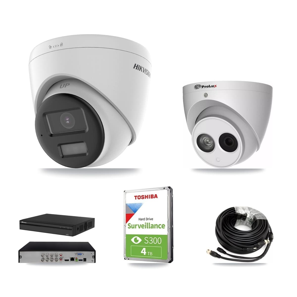 Hikvision & Prolux 8-Channel 4MP – 4K CCTV Kit — 1 4K + 1 4MP Turret Cameras + 4TB Recording (PXD-5108HS Recorder) - Image 1