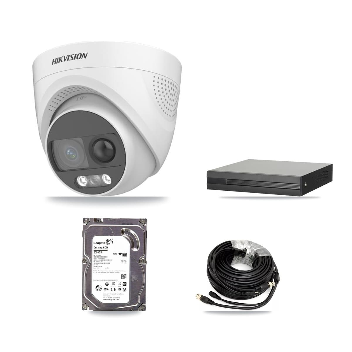 Hikvision 4-Channel 5MP CCTV Kit — 4 DS-2CE72KF3T Turret Cameras + 2TB Recording (XVR-3104HS Recorder)