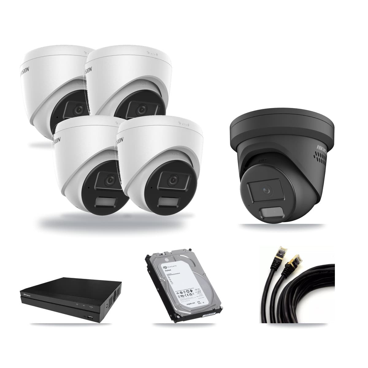 Hikvision & Prolux 8-Channel 4MP CCTV Kit — 4 DS-2CD1343G2 + 1 DS-2CD2347G2 Turret Cameras + 6TB Recording - Image 1