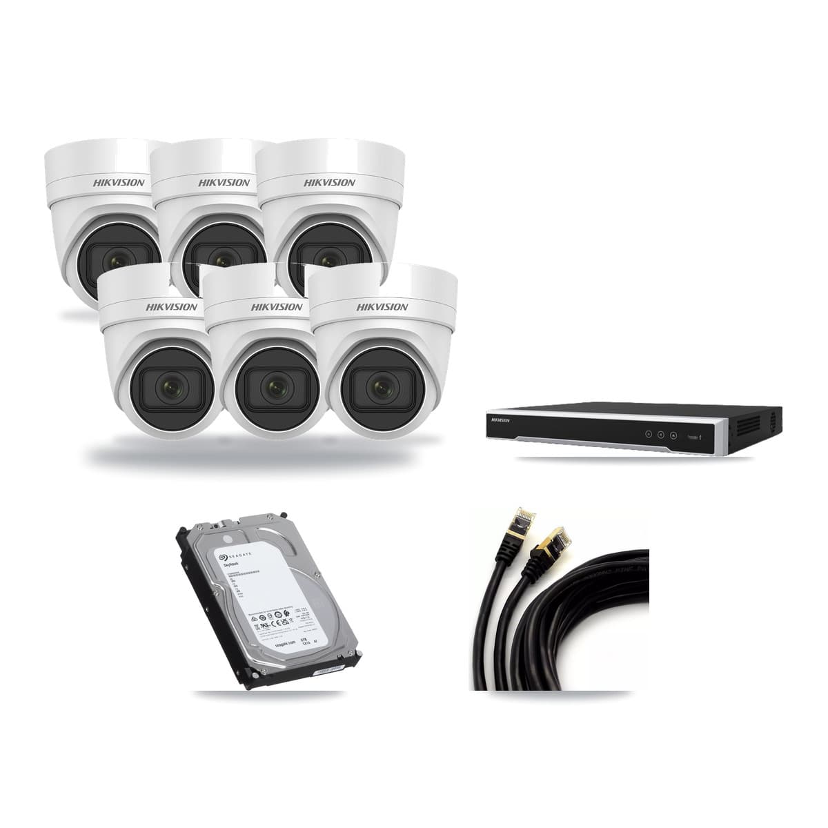 Hikvision 8-Channel 4MP CCTV Kit — 6 DS-2CD2H45FWD Turret Cameras + 6TB Recording (DS-7608NI-M2 Recorder) - Image 1