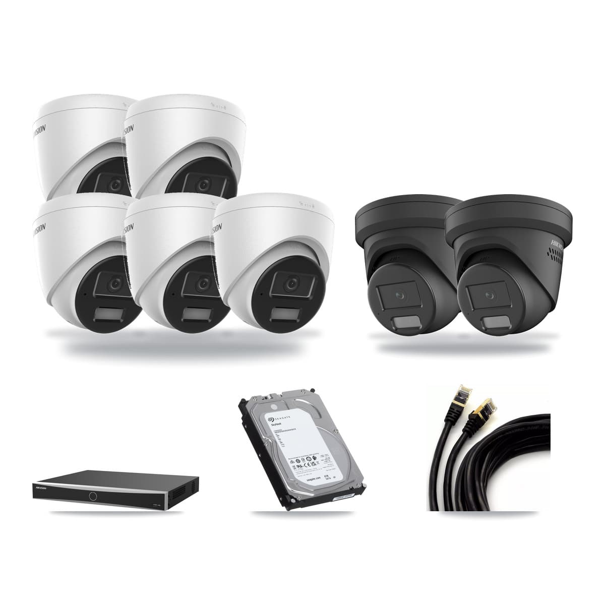 Hikvision 16-Channel 4MP CCTV Kit — 5 DS-2CD1343G2 + 2 DS-2CD2347G2 Turret Cameras + 6TB Recording - Image 1
