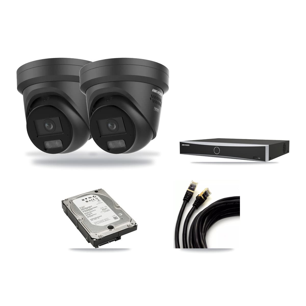 Hikvision 4-Channel 4K CCTV Kit — 2 Black DS-2CD2387G3 Turret Cameras + 5TB Recording - Image 1
