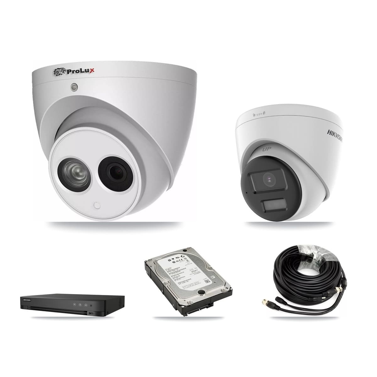 Hikvision & Prolux 4-Channel 4MP – 4K CCTV Kit — 1 4K + 2 4MP Turret Cameras + 5TB Recording
