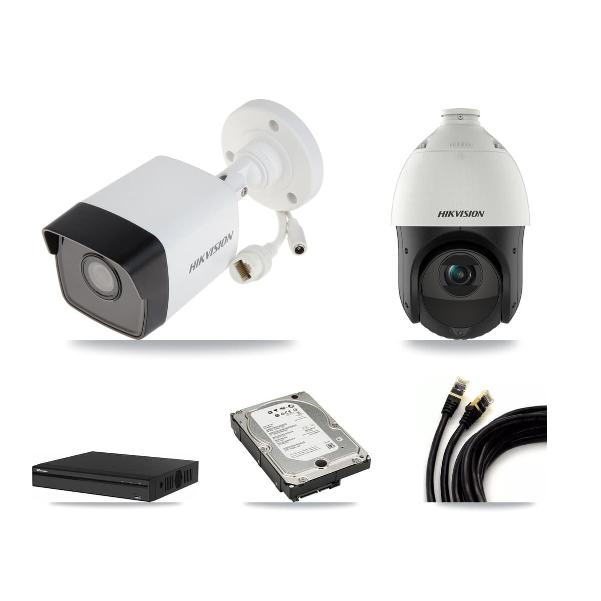 Hikvision & Prolux 4-Channel 4MP – 5MP CCTV Kit — 3 5MP Bullet + 1 4MP PTZ Cameras + 5TB Recording
