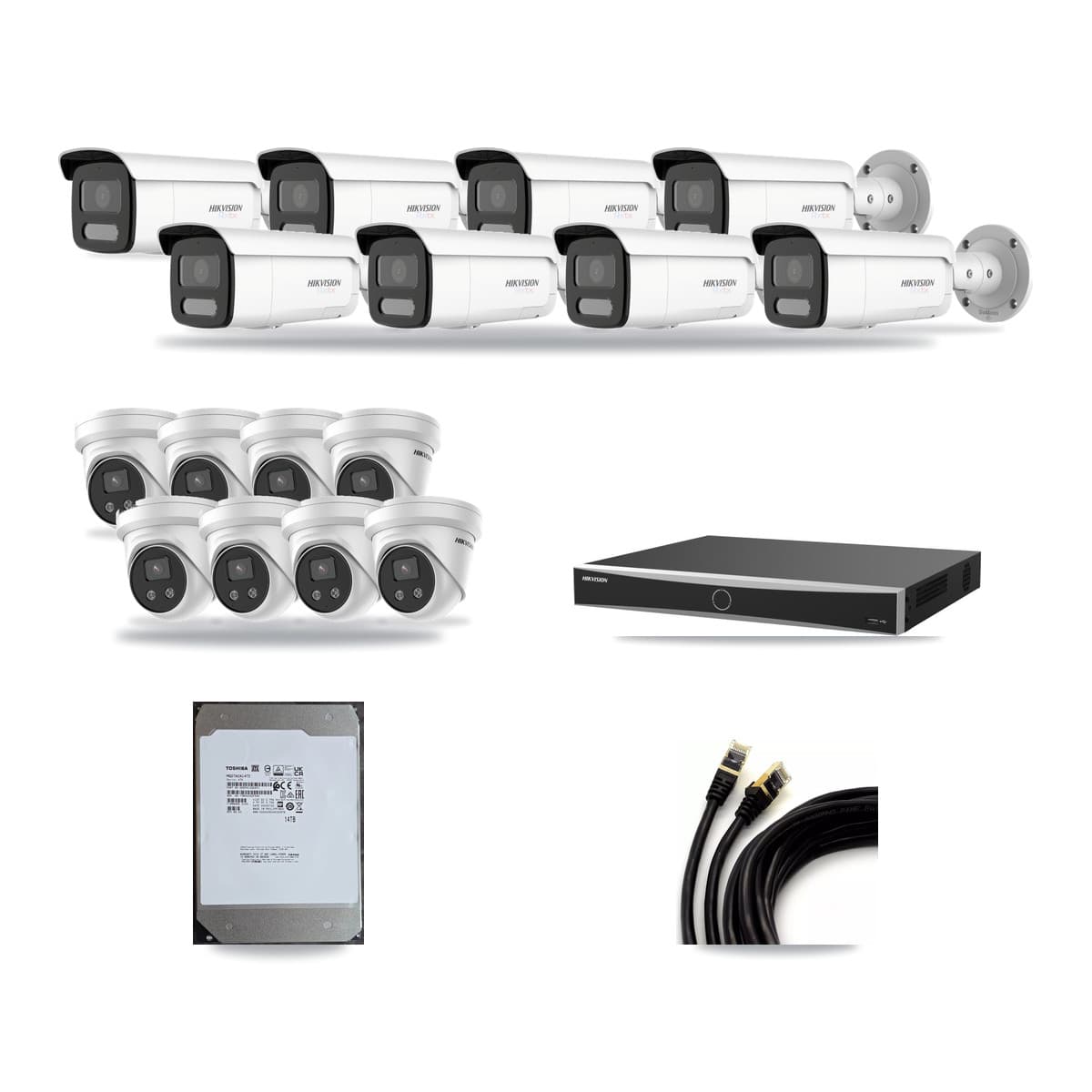 Hikvision 16-Channel 5MP – 4K CCTV Kit — 8 White 4K Bullet + 8 5MP Turret Cameras + 14TB Recording (DS-7616NXI Recorder) - Image 1