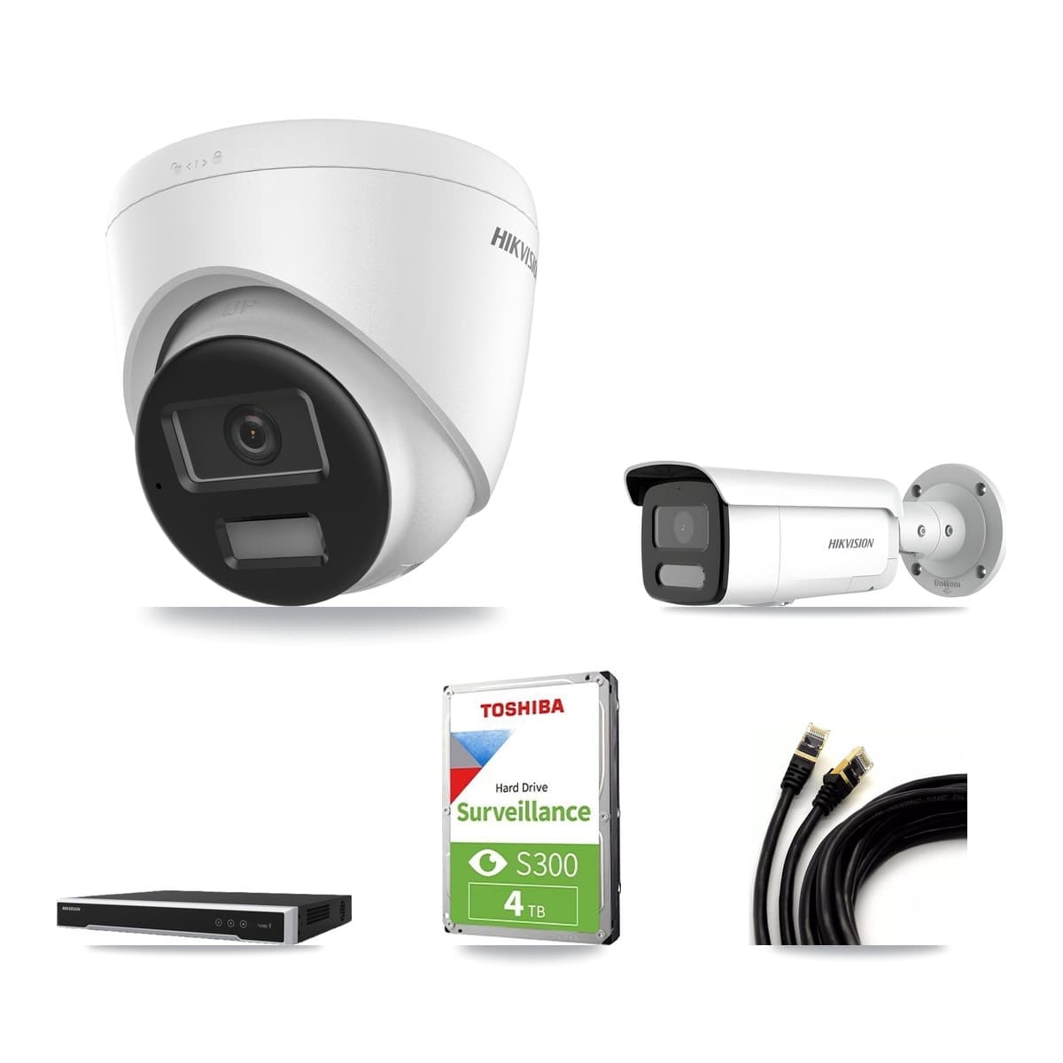 Hikvision 8-Channel 4MP – 4K CCTV Kit — 1 4K Turret + 1 4MP Bullet Cameras + 4TB Recording (DS-7608NI-M2 Recorder)