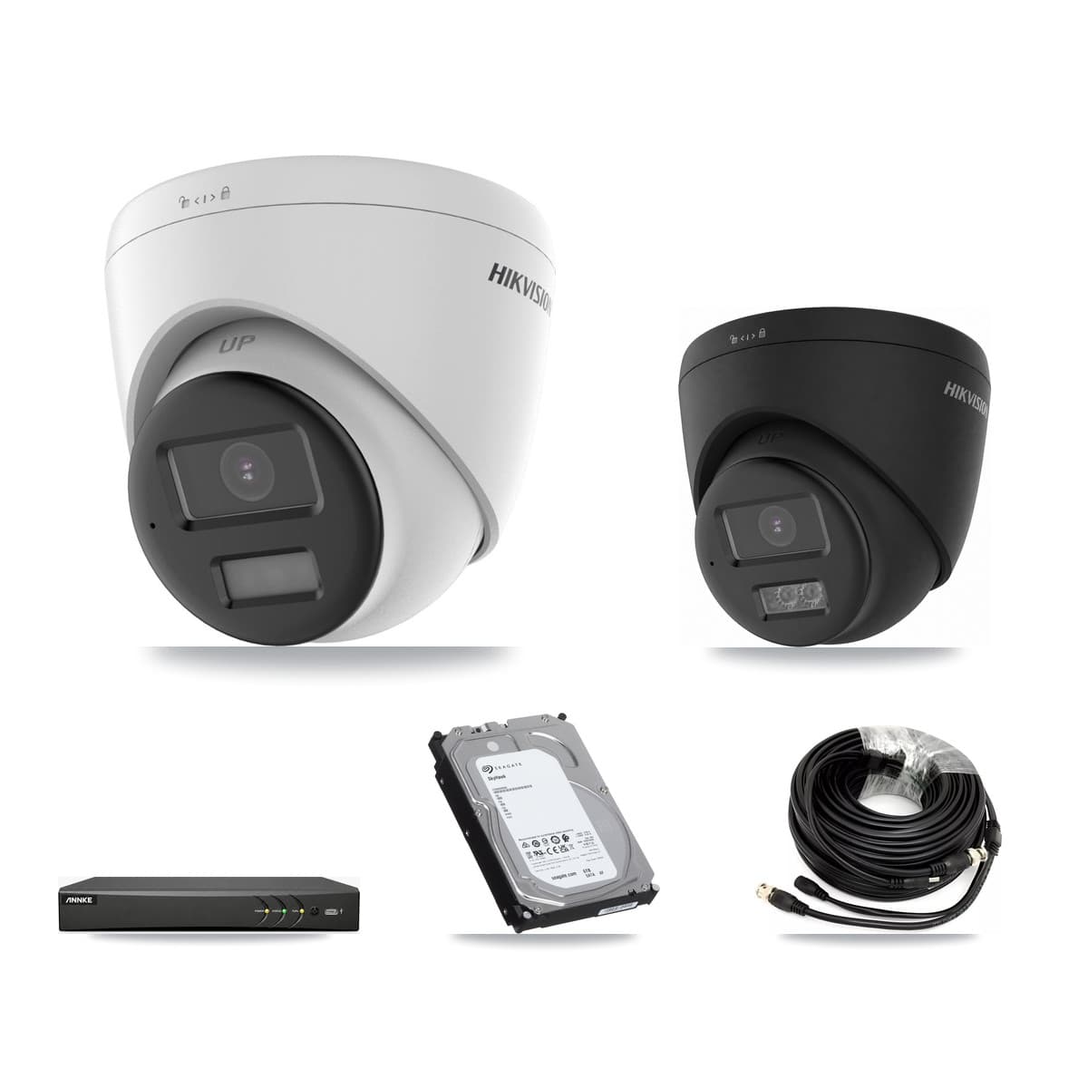 Hikvision & ANNKE 4-Channel 4K CCTV Kit — 2 DS-2CE78U0T + 2 DS-2CE78U0T Turret Cameras + 6TB Recording