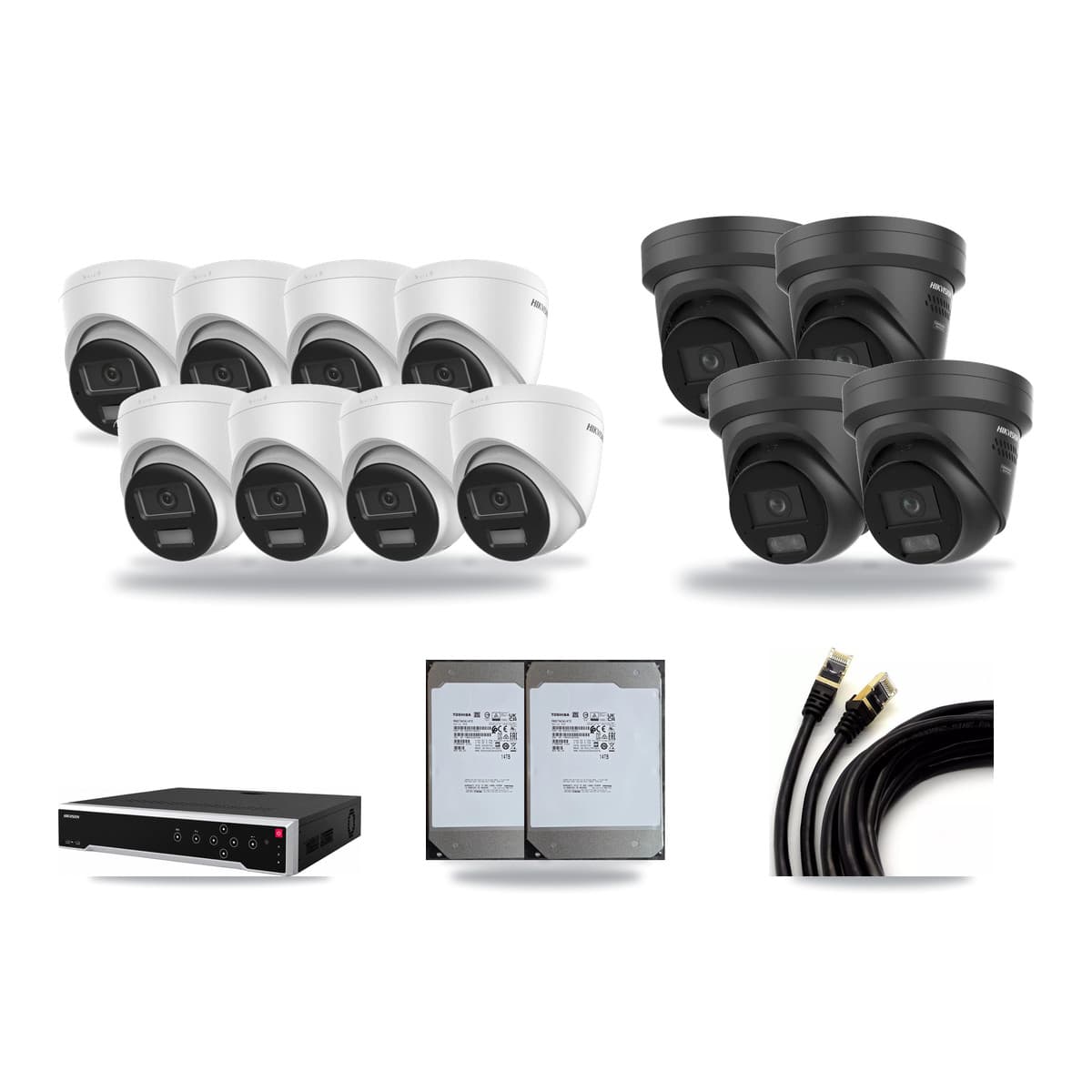 Hikvision 32-Channel 4K CCTV Kit — 8 DS-2CD1383G2 + 4 Black DS-2CD2387G3 Turret Cameras + 2× 14TB Recording - Image 1