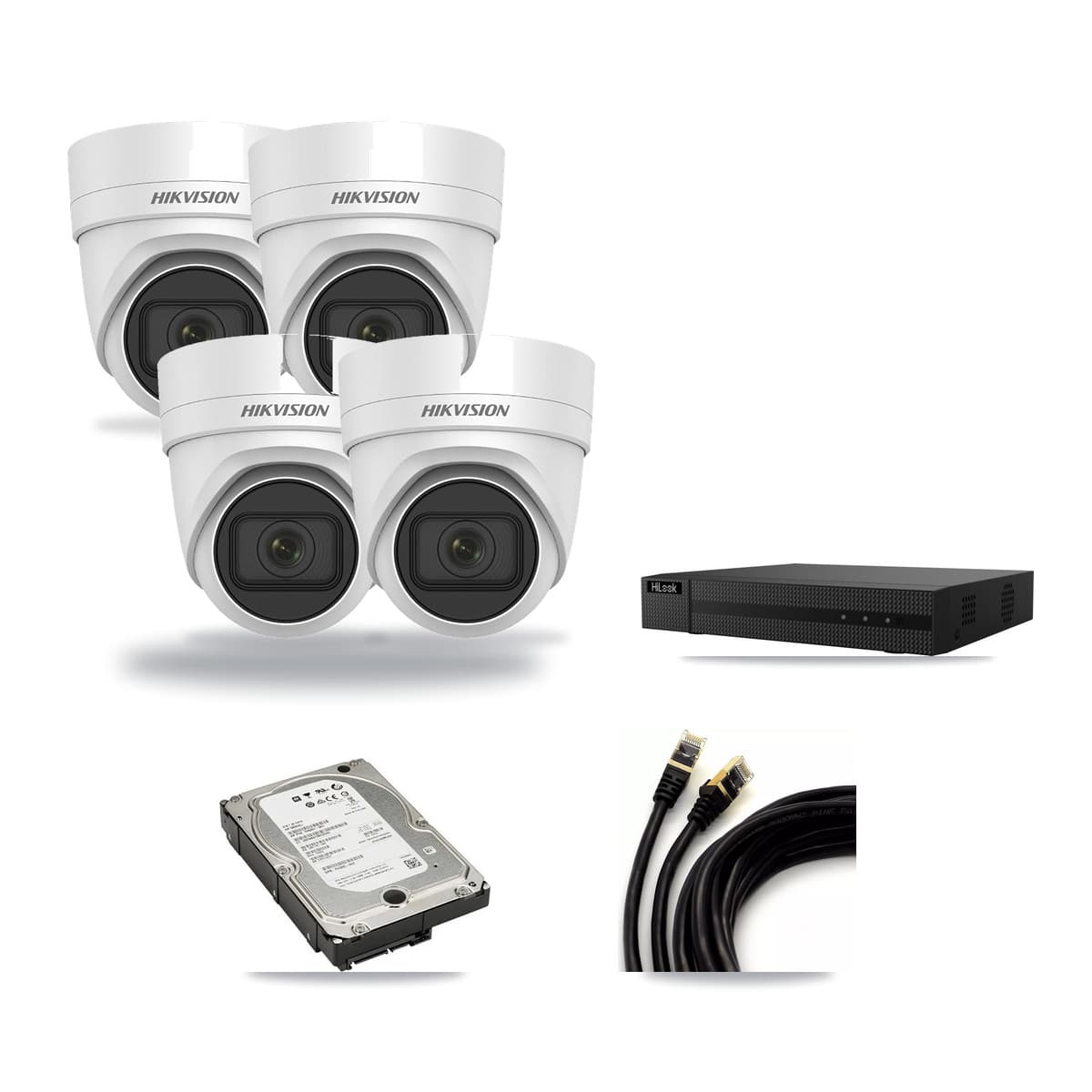 Hikvision & HiLook 8-Channel 4MP CCTV Kit — 4 DS-2CD2H45FWD Turret Cameras + 5TB Recording (NVR-108MH-D Recorder) - Image 1