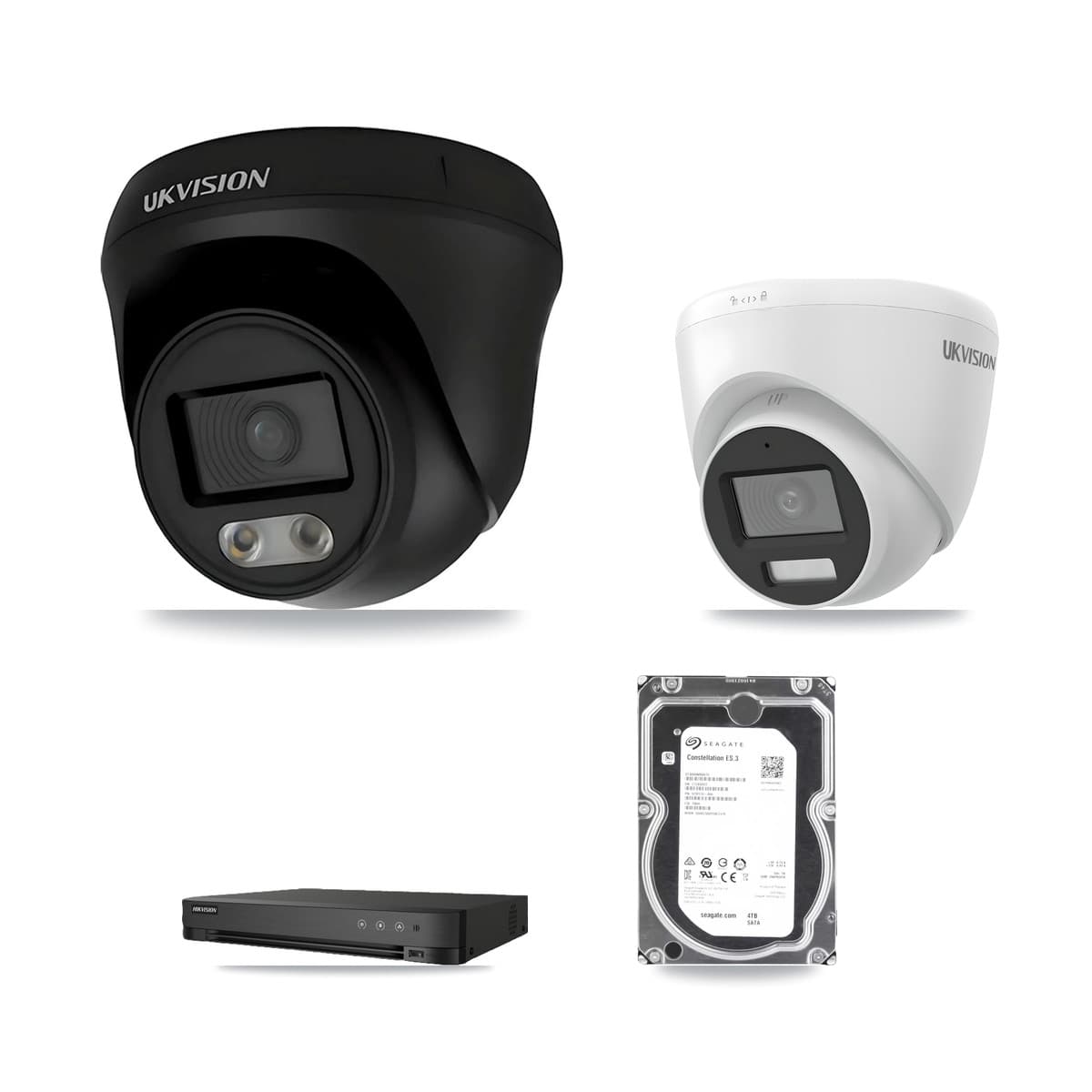Hikvision 8-Channel 4K CCTV Kit — 2 UKVISION Cameras + 4TB Recording (IDS-7208HUHI Recorder)