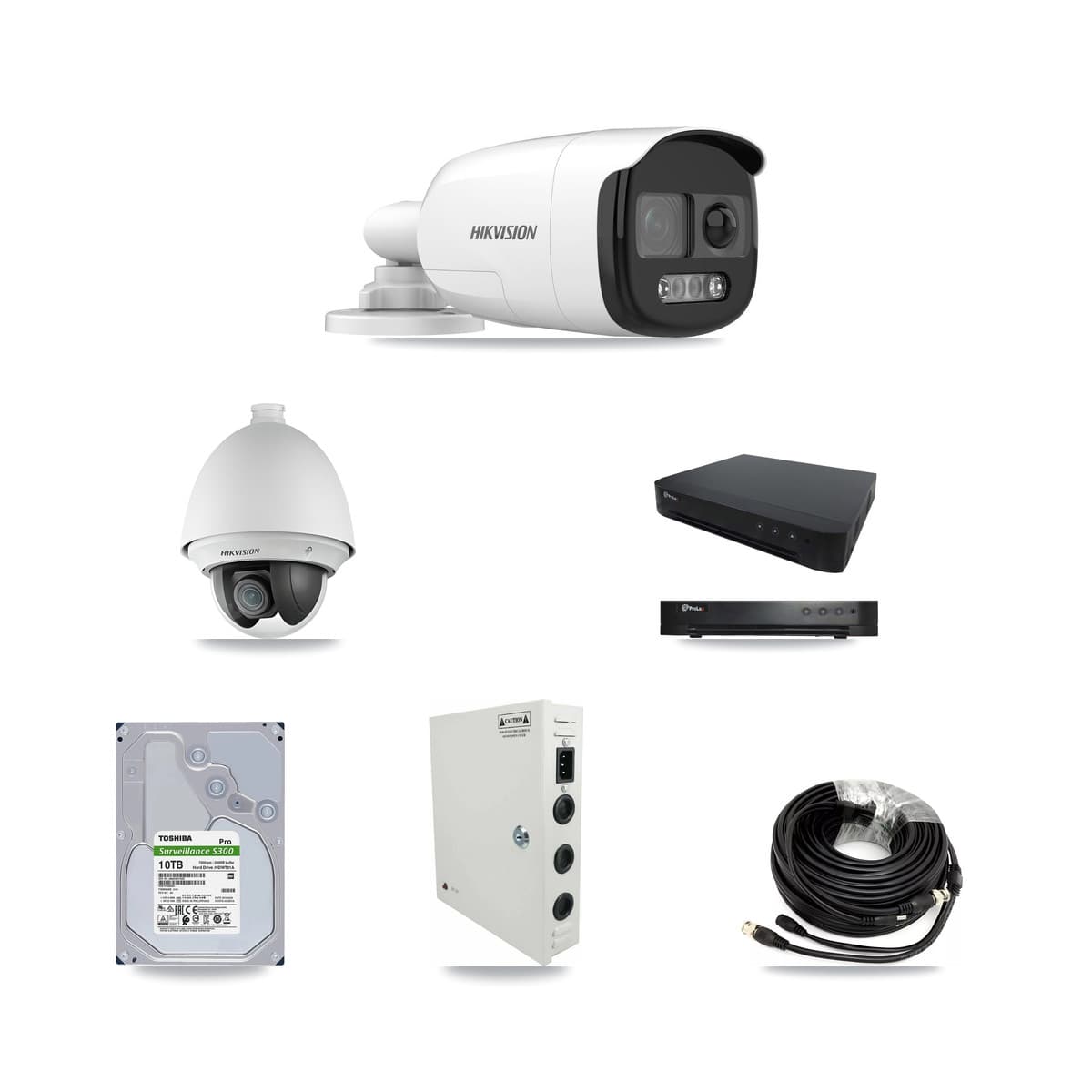 Hikvision & Prolux 16-Channel 2MP – 5MP CCTV Kit — 1 DS-2AE4225T 2MP PTZ + 11 DS-2CE12KF3T 5MP Bullet Cameras + 10TB Recording