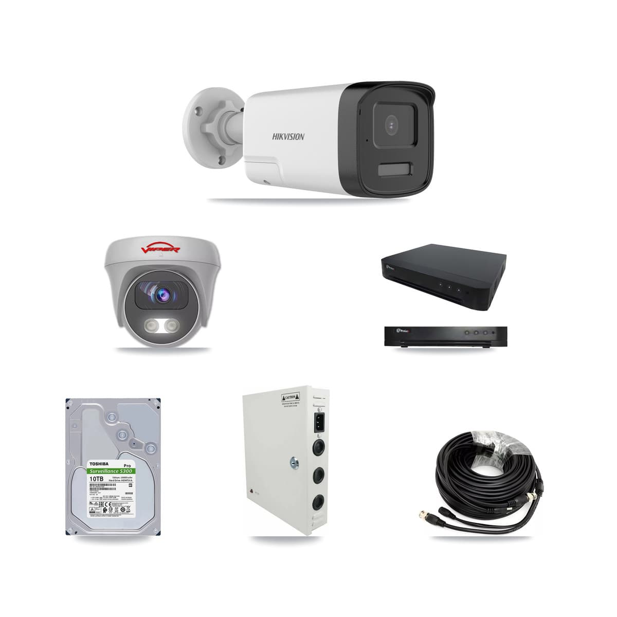 16-Channel 5MP CCTV Kit — 11 DS-2CE17K0T Bullet + 1 VIPER-5MP-3K Cameras + 10TB Recording