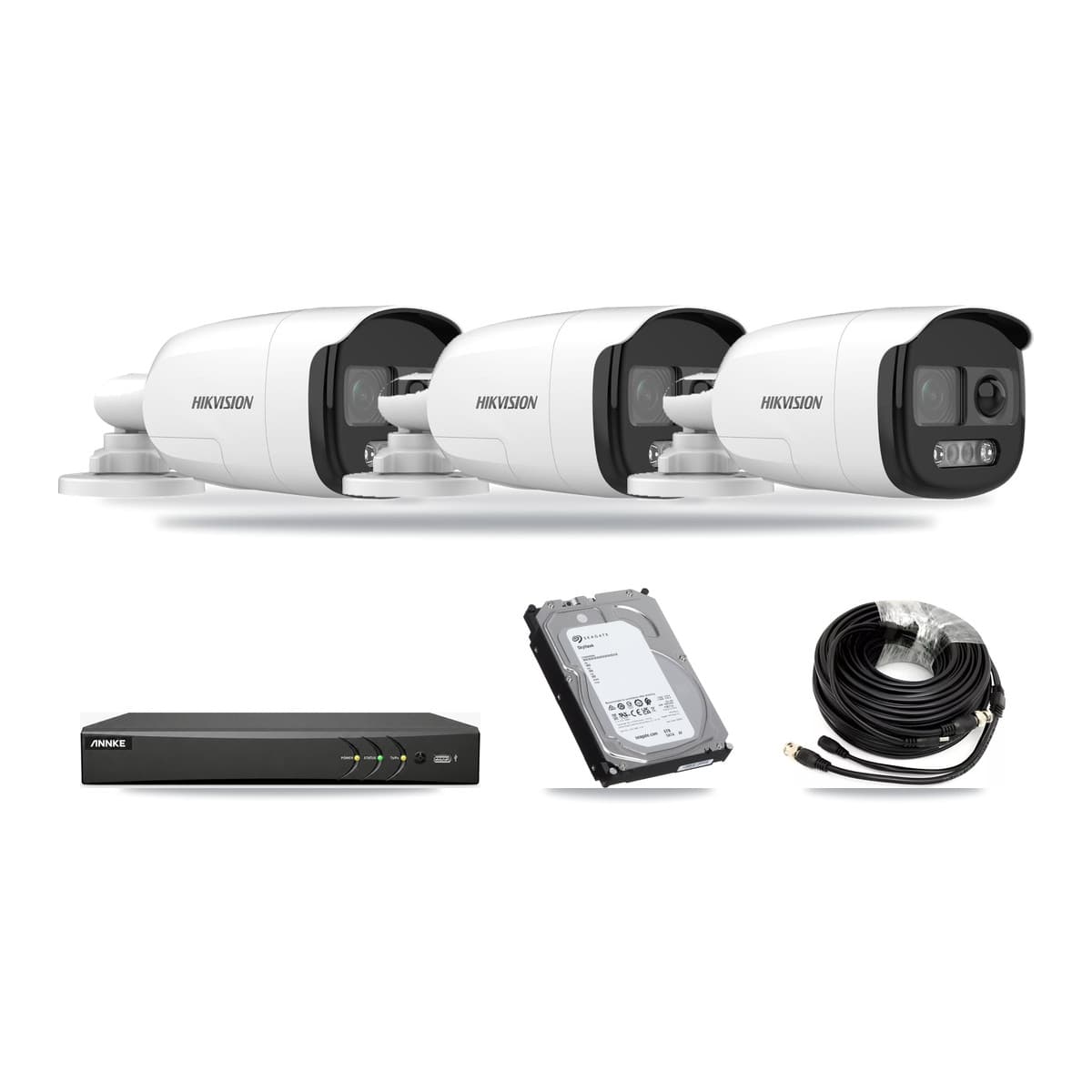 Hikvision & ANNKE 4-Channel 5MP CCTV Kit — 3 DS-2CE12KF3T Bullet Cameras + 6TB Recording - Image 1