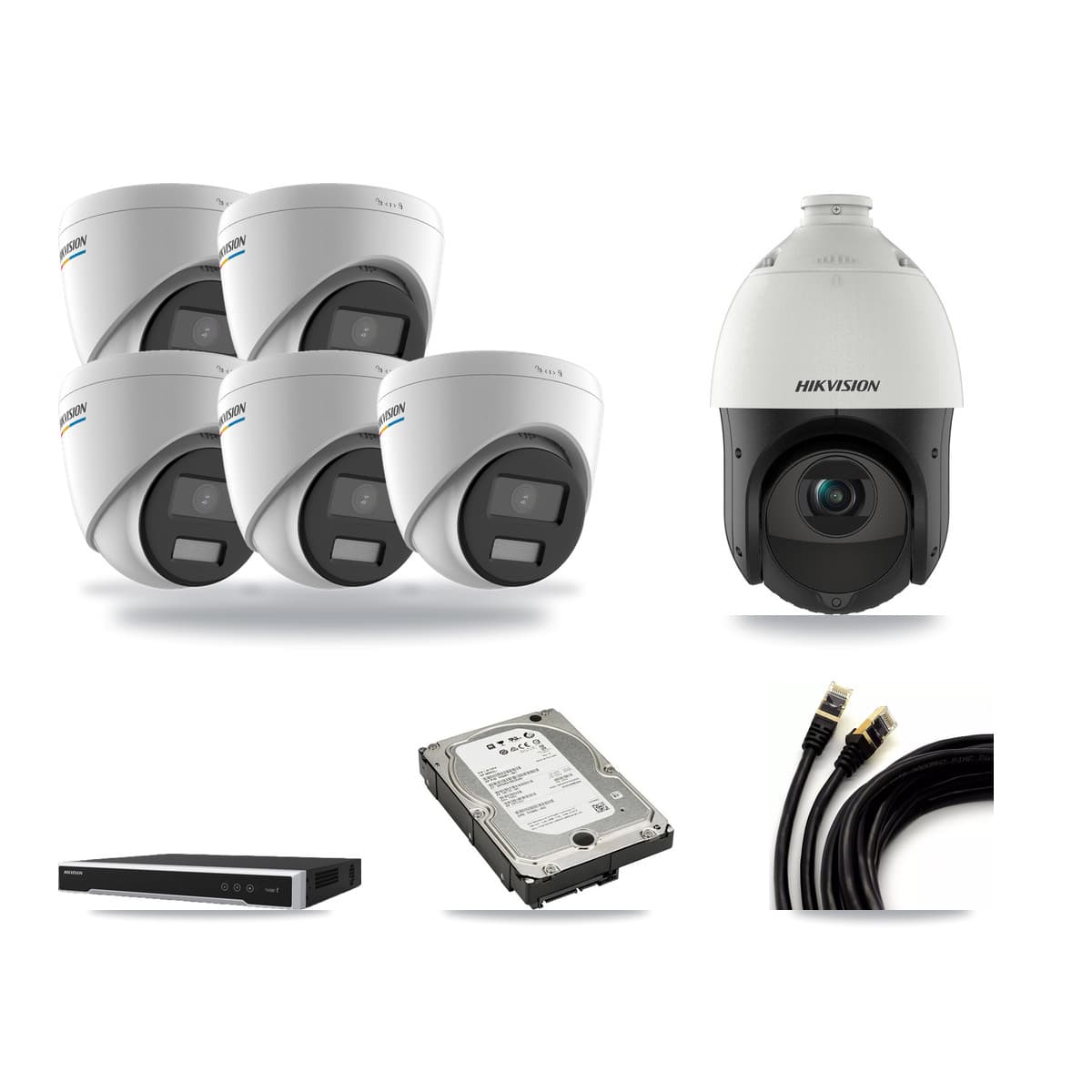 Hikvision 16-Channel 2MP – 4MP CCTV Kit — 5 2MP Turret + 1 4MP PTZ Cameras + 5TB Recording (DS-7616NI-M2 Recorder) - Image 1