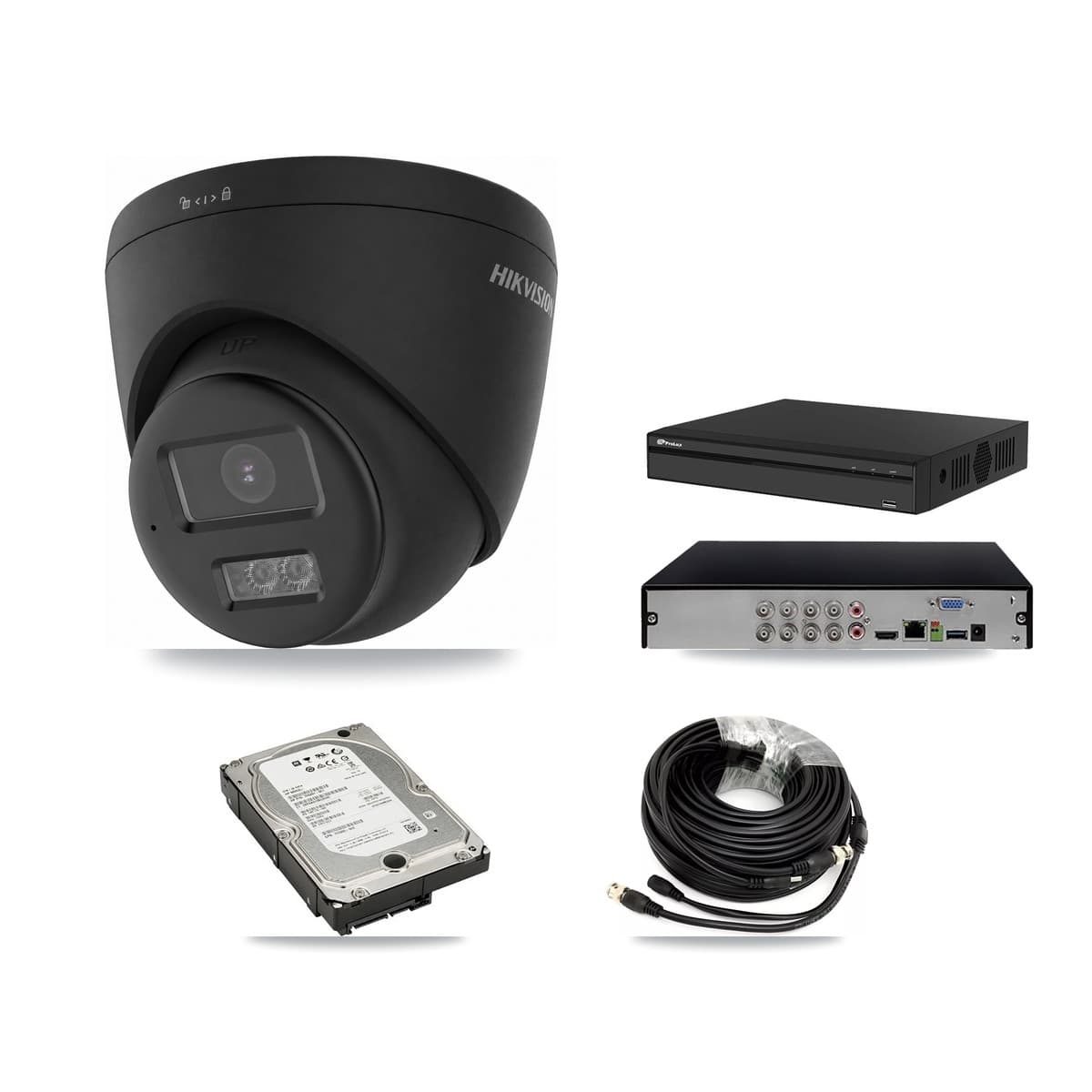 Hikvision & Prolux 8-Channel 4K CCTV Kit — 2 Black Turret Cameras + 5TB Recording