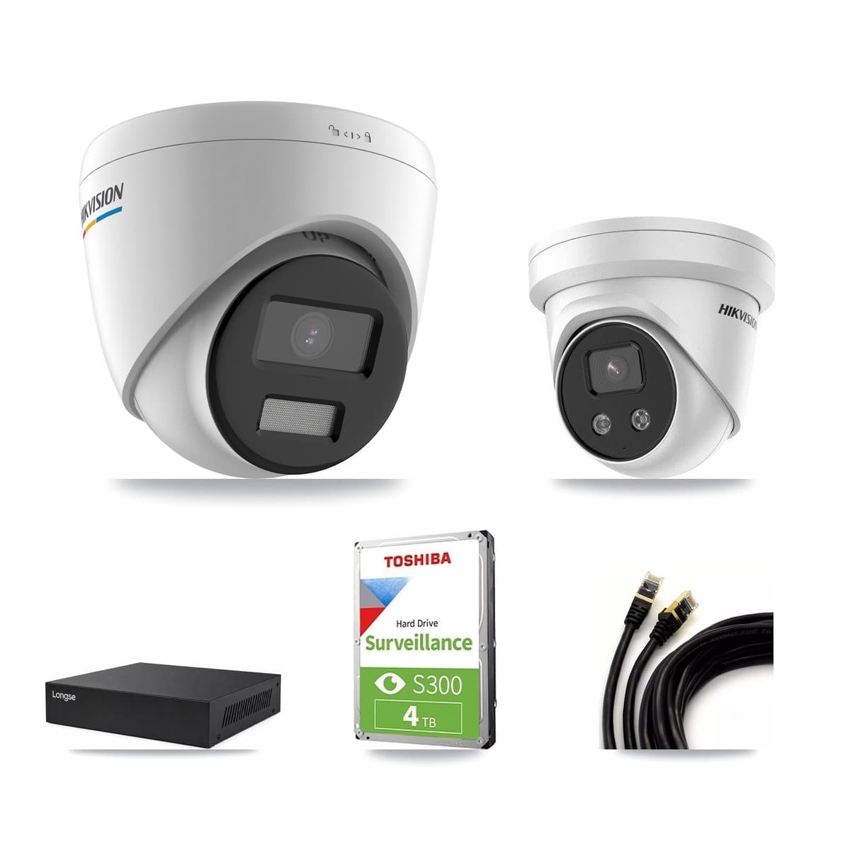 Hikvision & Longse 8-Channel 2MP – 5MP CCTV Kit — 2 2MP + 2 5MP Turret Cameras + 4TB Recording
