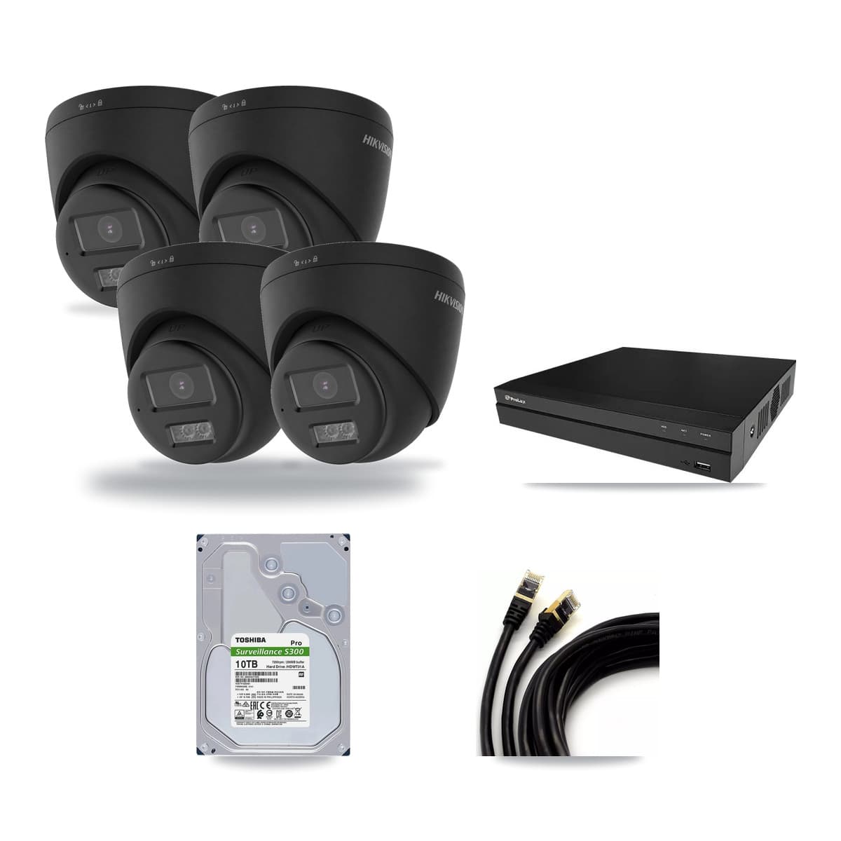 Prolux 8-Channel 4K CCTV Kit — 4 Black Turret Cameras + 10TB Recording - Image 1
