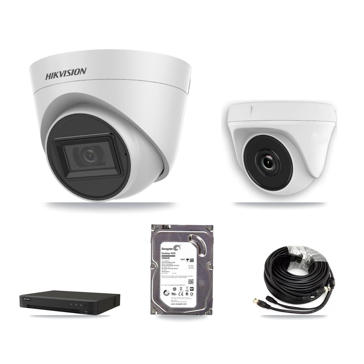 Hikvision 16-Channel 2MP – 5MP CCTV Kit — 1 White 5MP Turret + 1 White 2MP Dome Cameras + 2TB Recording (IDS-7216HQHI Recorder)