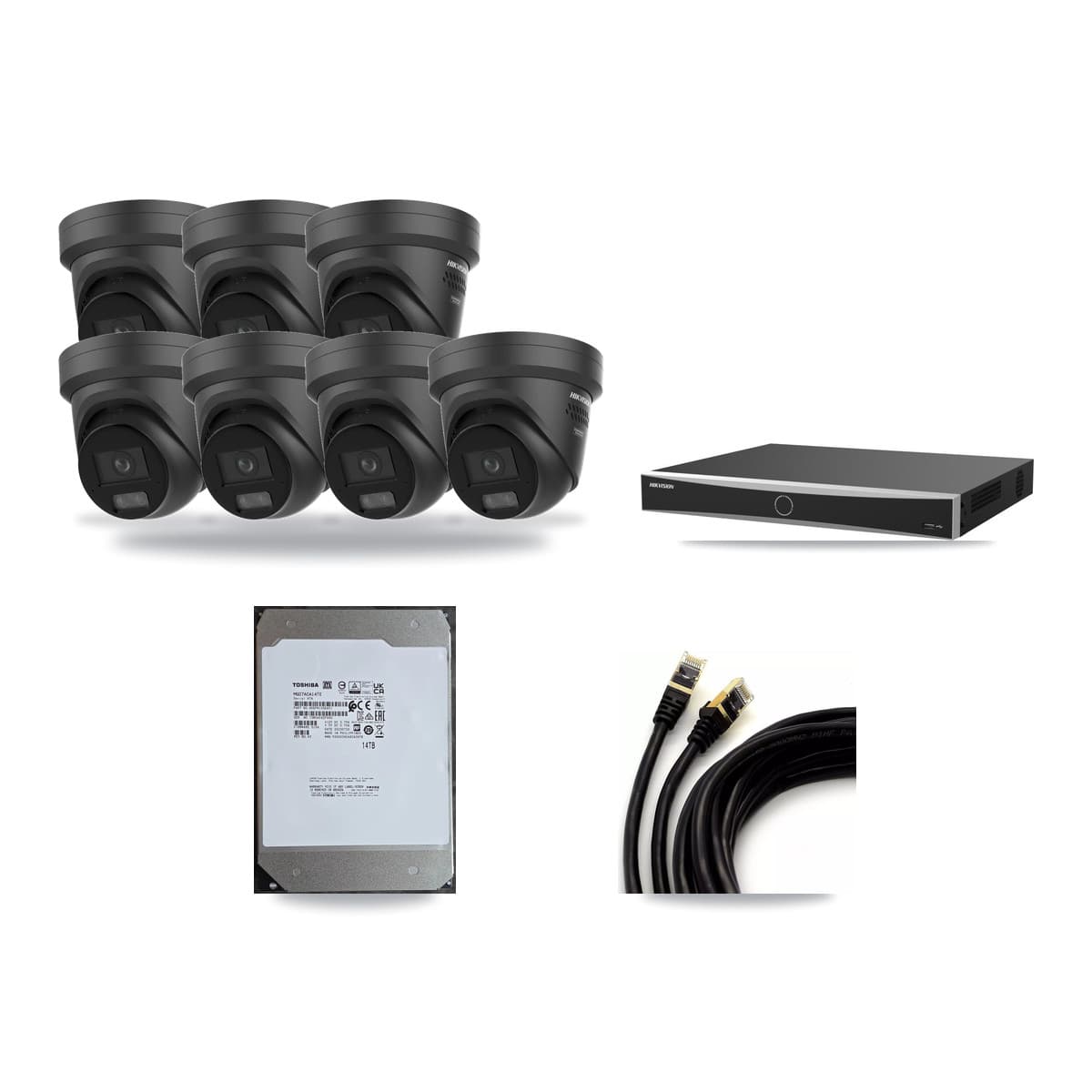 Hikvision 16-Channel 4K CCTV Kit — 7 Black DS-2CD2387G3 Turret Cameras + 14TB Recording - Image 1