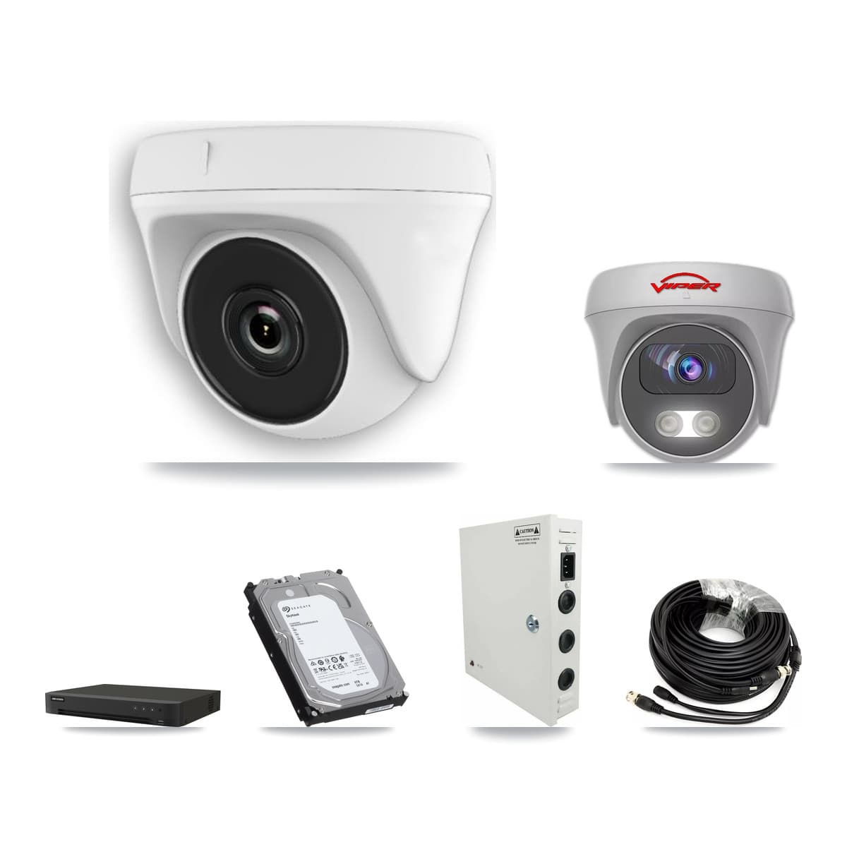 Viper & Hikvision 16-Channel 2MP – 5MP CCTV Kit — 8 White 2MP Dome + 1 White 5MP Cameras + 6TB Recording (IDS-7216HQHI Recorder) - Image 1