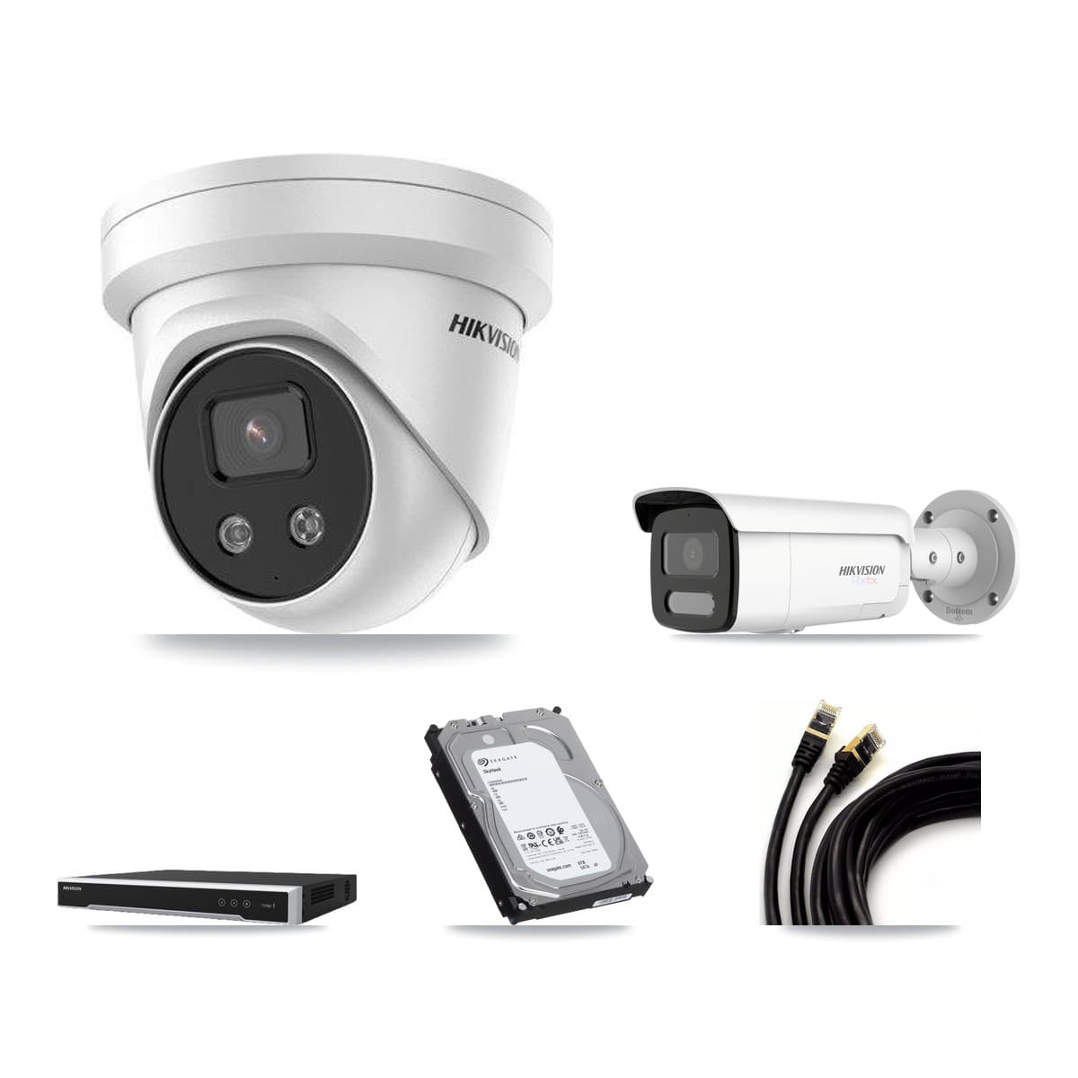 Hikvision 8-Channel 5MP – 4K CCTV Kit — 1 White 4K Bullet + 3 5MP Turret Cameras + 6TB Recording (DS-7608NI-M2 Recorder) - Image 1